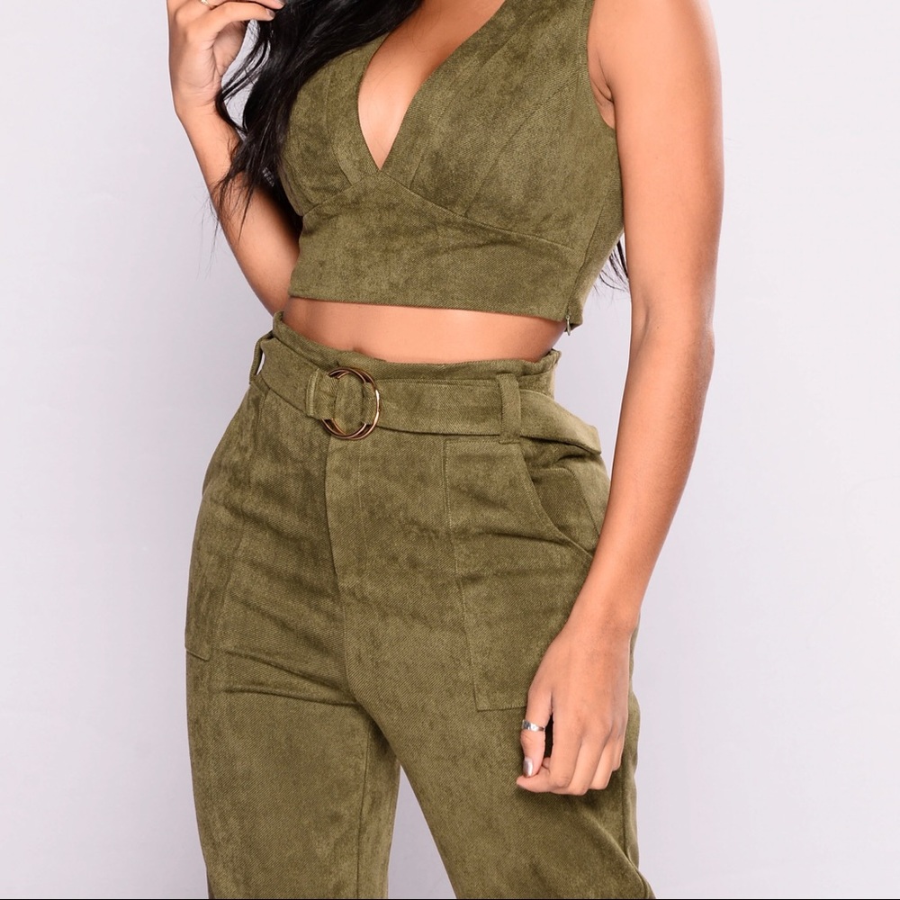 Fashion Nova Above The Law Pant Set in Olive